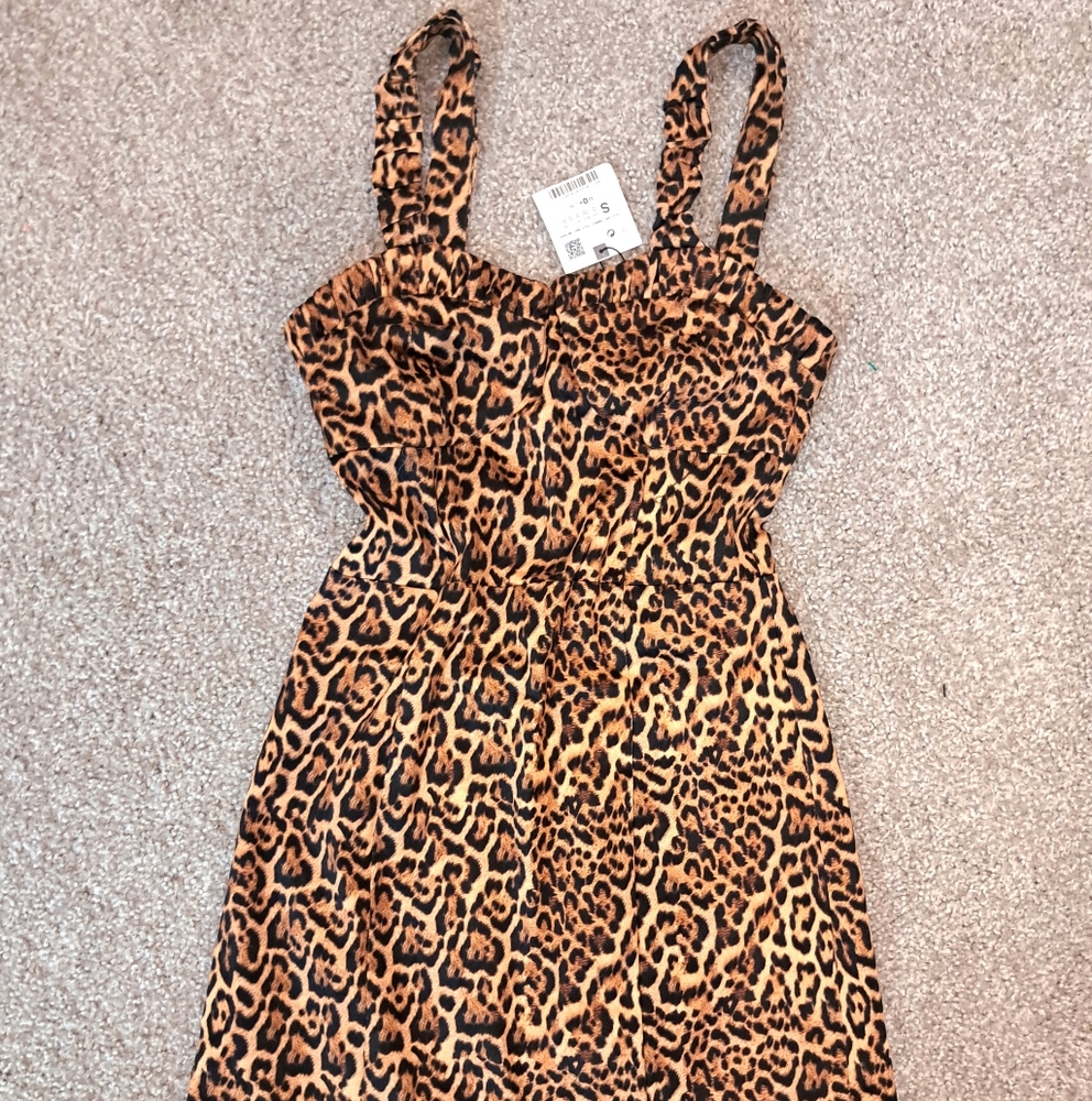 NWT Zara Leopard Animal Print Mini Bodycon Dress Sweetheart Neckline Bustier Cor